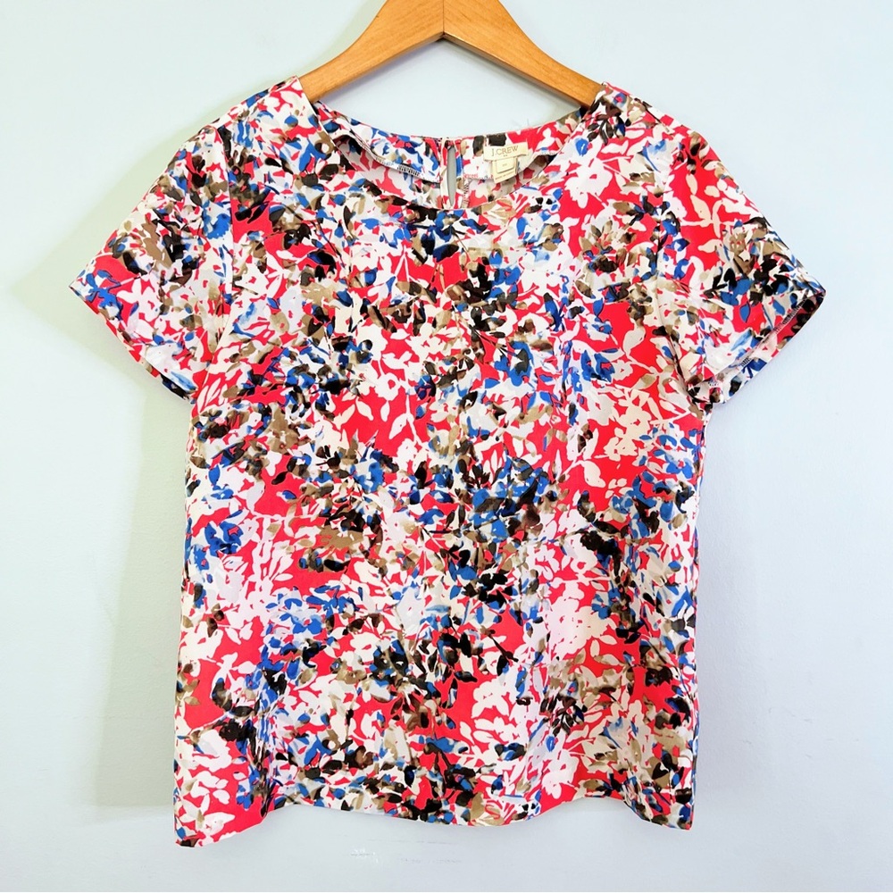 J. Crew Allover Abstract Floral Print Short Sleeve Blouse Size XS